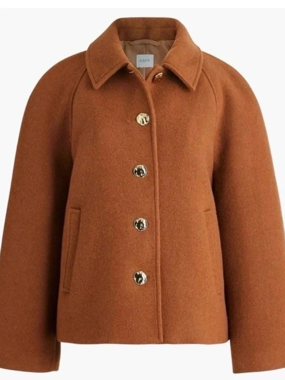 J. crew Wool Blend Caramel Brown Button-Front Jacket swing coat - Picture 2 of 9